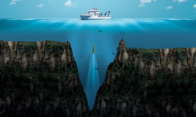 Illustration of the Mariana Trench, the deepest ocean trench on the planet.