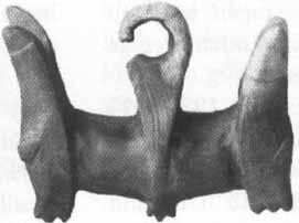 Earrings shaped like two animal heads (muntjac deer from prehistoric Vietnam)