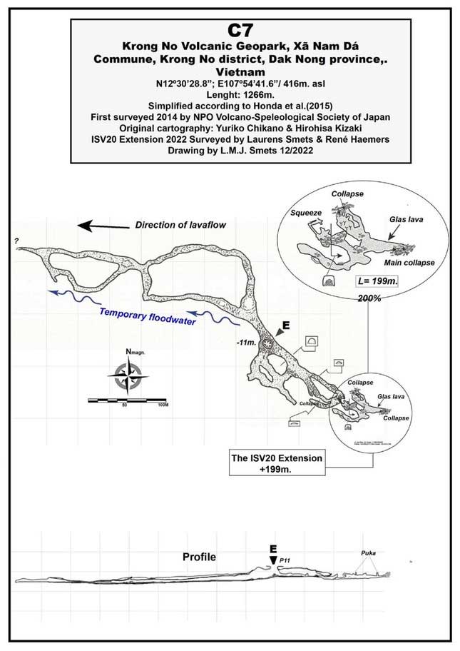 Diagram of Cave C7 with the newly discovered branch.