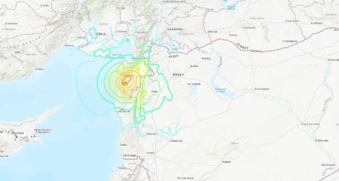 The epicenter of the earthquake in southern Turkey on the evening of February 20.