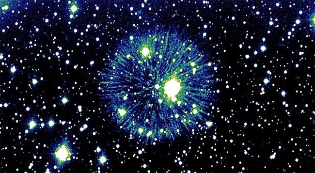 Remnants of a supernova explosion resembling fireworks in space
