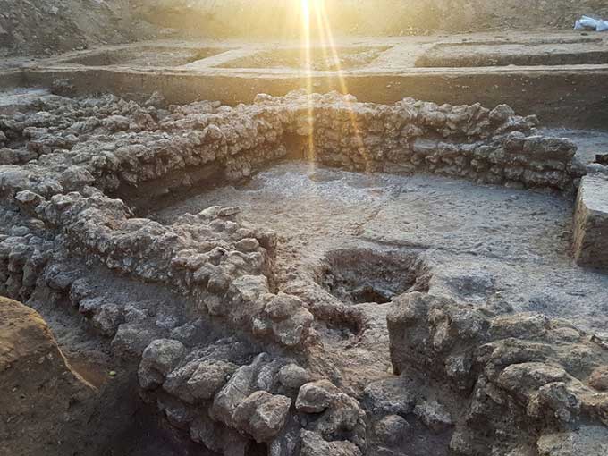 Ruins of buildings from the Chalcolithic village excavated in Ashkelon.
