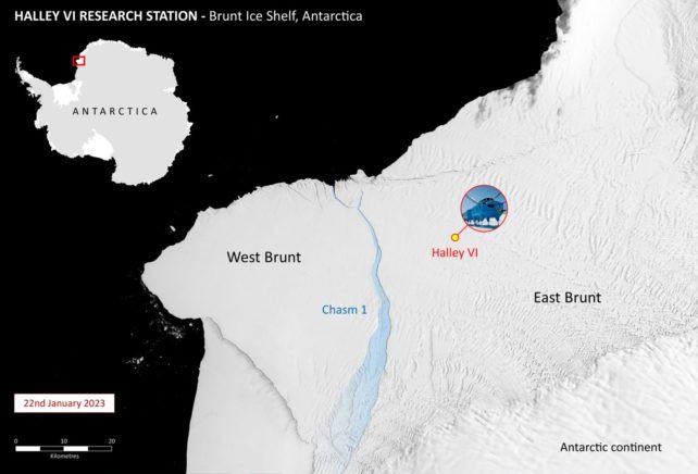 Map showing Chasm-1 has created a massive iceberg the size of Greater London.