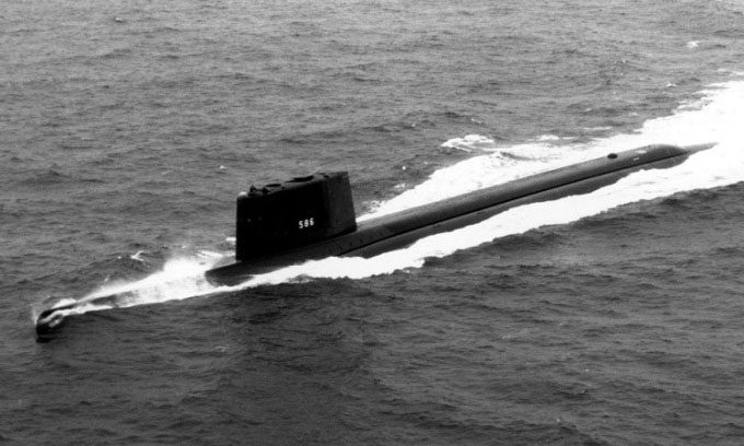 USS Triton submarine during a sea trial.