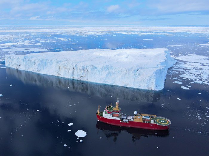 The Italian icebreaker Laura Bassi carrying scientists conducting research in Antarctica.