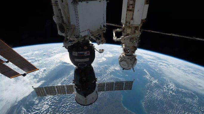 Russian Soyuz MS-22 spacecraft as seen from the ISS