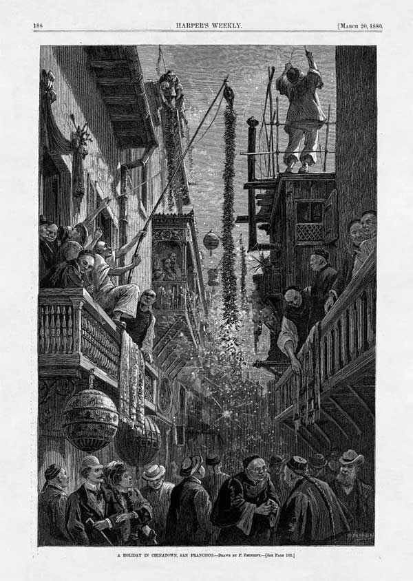 Woodcut depicting the Lunar New Year in 1880.