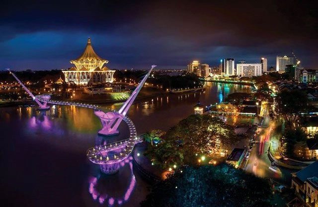 Kuching city at night.