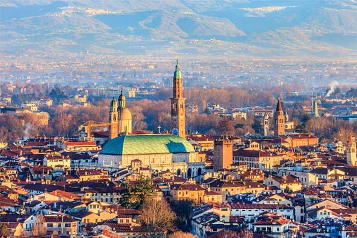 The city of Vicenza, viewed from the square in front of Santuario della Madonna di Monte Berico