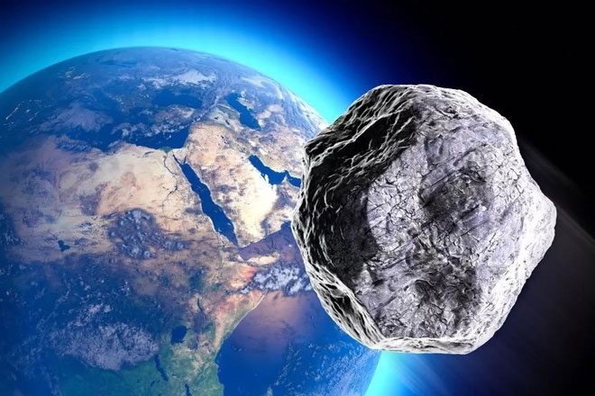 Illustration of an asteroid approaching Earth.