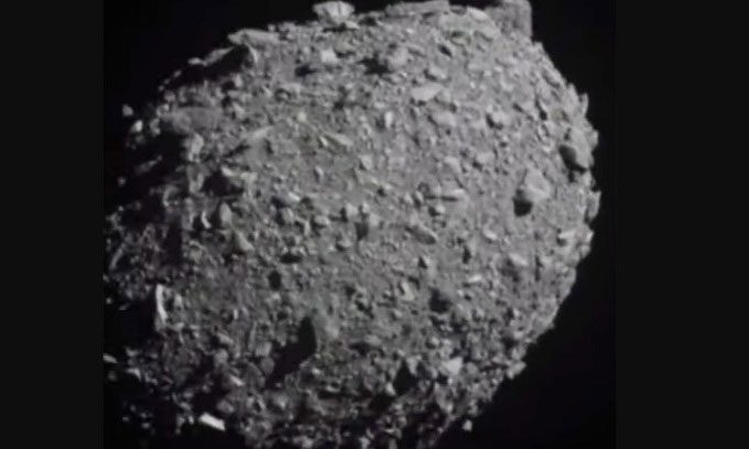 Image of the asteroid Dimorphos seconds after being struck by the DART spacecraft.