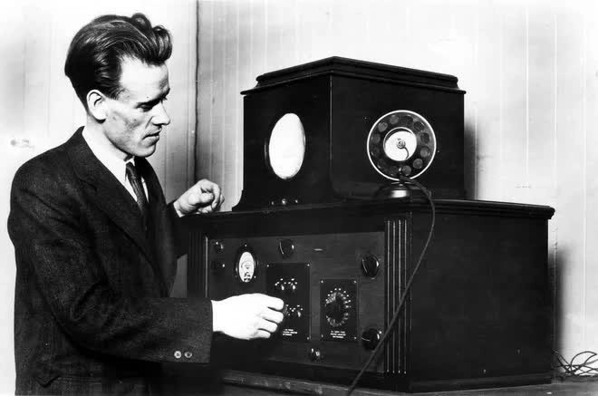 Early television with a very small screen