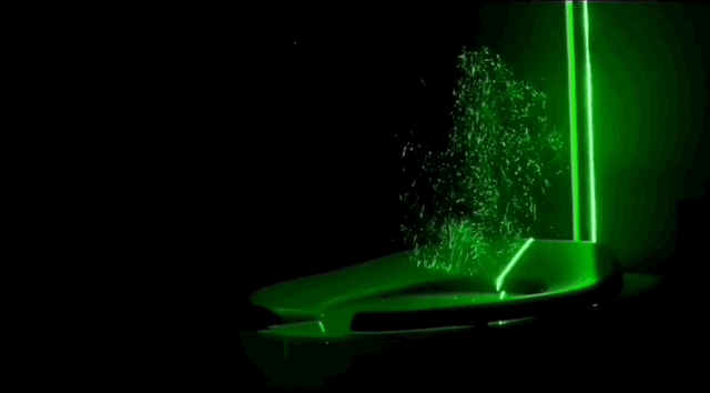 Droplets when flushing the toilet.