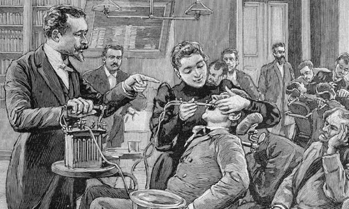 Teachers and students at the Dental School in Paris in the late 1800s.