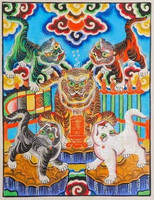 The "Five Tigers" painting symbolizes the deeply rooted folk beliefs of the Vietnamese people.