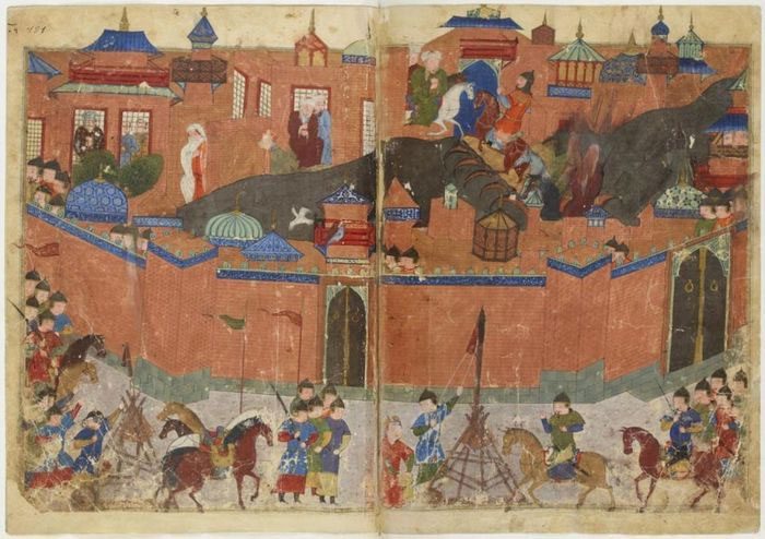 Painting depicting the siege of Baghdad in 1258 by the Mongols.