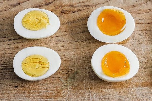 Hard-boiled eggs (left) and soft-boiled eggs both have rich nutrients.