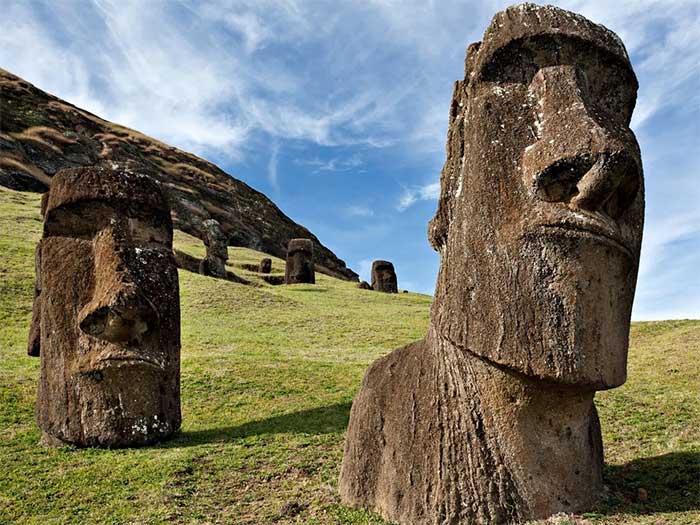 Some Moai statues on Easter Island.
