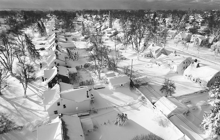 Snow covers a neighborhood in Cheektowaga, Erie County, on December 25.