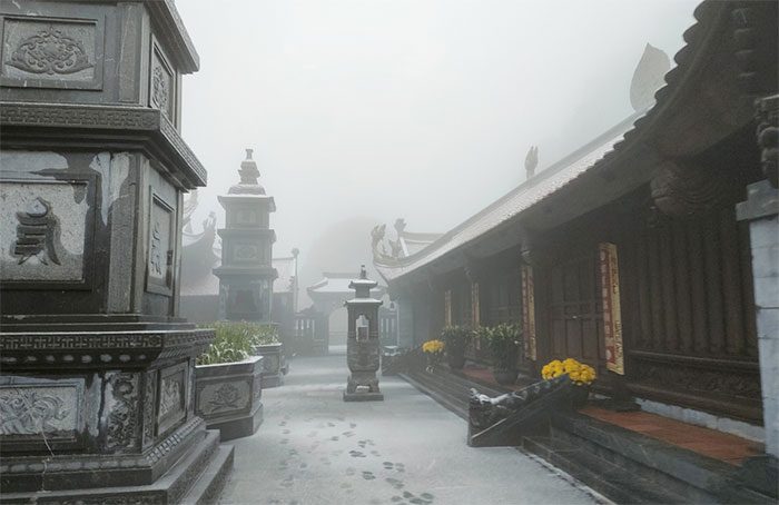 Paths around the pagoda show the footprints of the night staff.