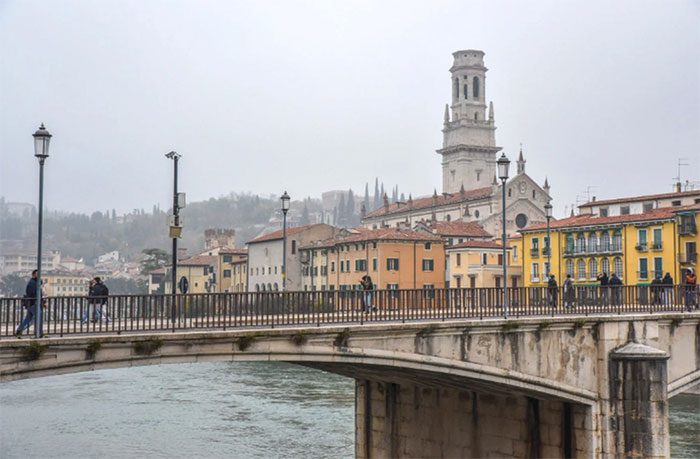 Verona hugs a bend in the Adige River, Italy.