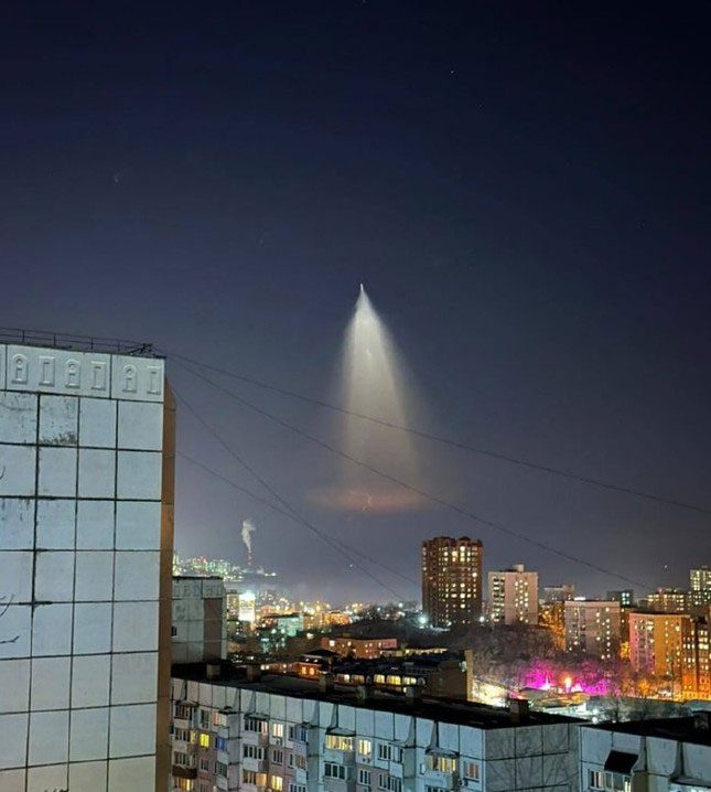 A bright streak in the sky of the Magadan region of Russia.