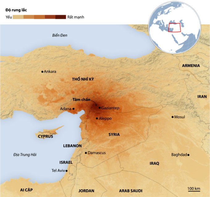 Epicenter of the earthquake in Turkey early on February 6.