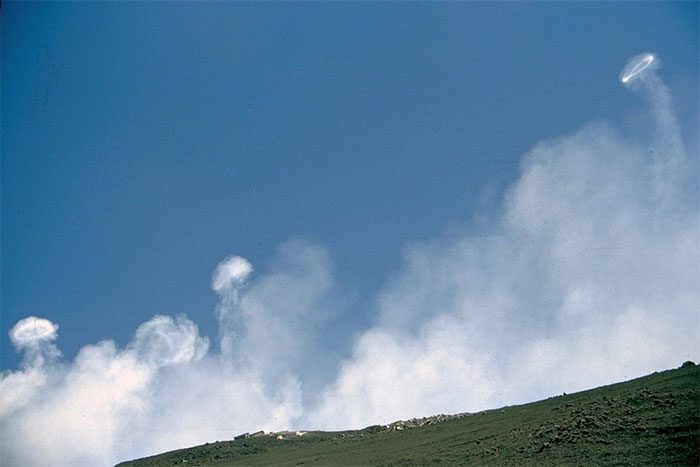 Circular smoke rings at Mount Etna in 2000.