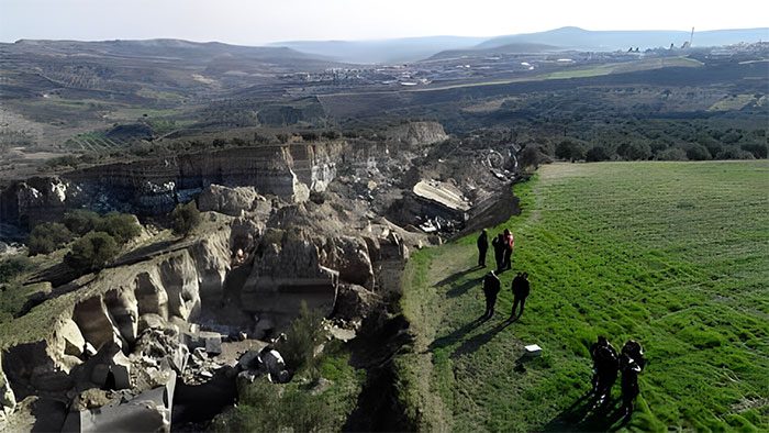 The chasm dividing the olive grove in southeastern Turkey after the earthquake on February 6.