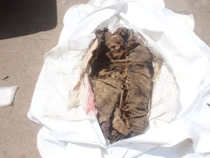 The mummy found in a pile of trash in Yemen.
