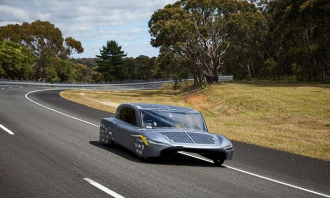 Sunswift 7 solar car on the road.
