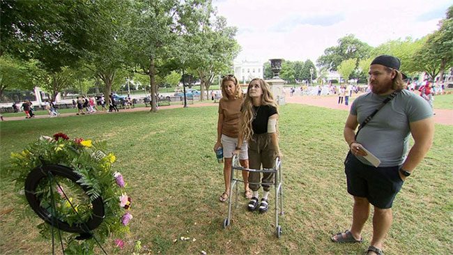 Amber leaning on a walker during her "Good Morning America" interview