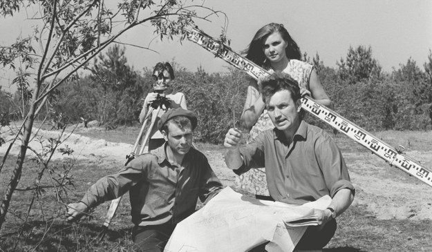 A group of engineers surveying the terrain at the construction site of the Chernobyl Nuclear Power Plant, June 6, 1971