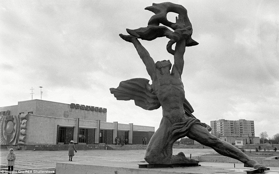 The "Taming of the Fire" monument on Kurchatov Street, dedicated to the builders of the Chernobyl Nuclear Power Plant, December 1, 1979