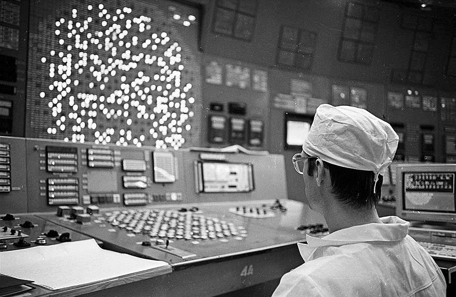 Inside the Chernobyl Nuclear Power Plant, Ukraine, Soviet Union, early 1980s.