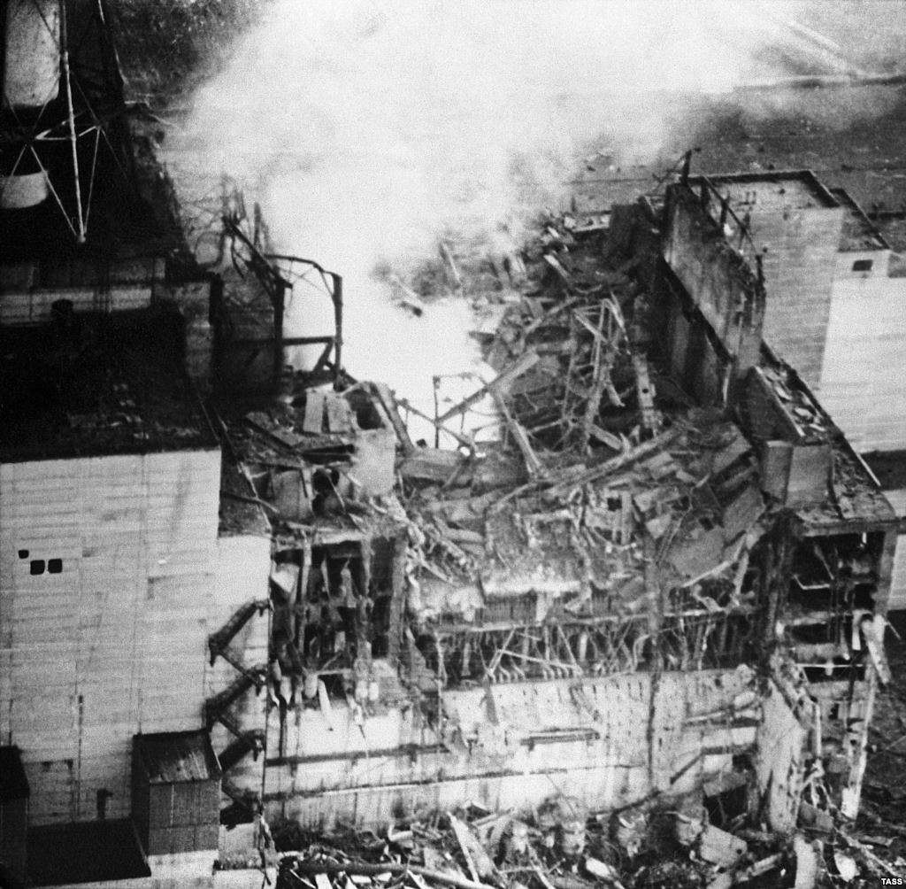 Chernobyl reactors after the explosion, April 26, 1986