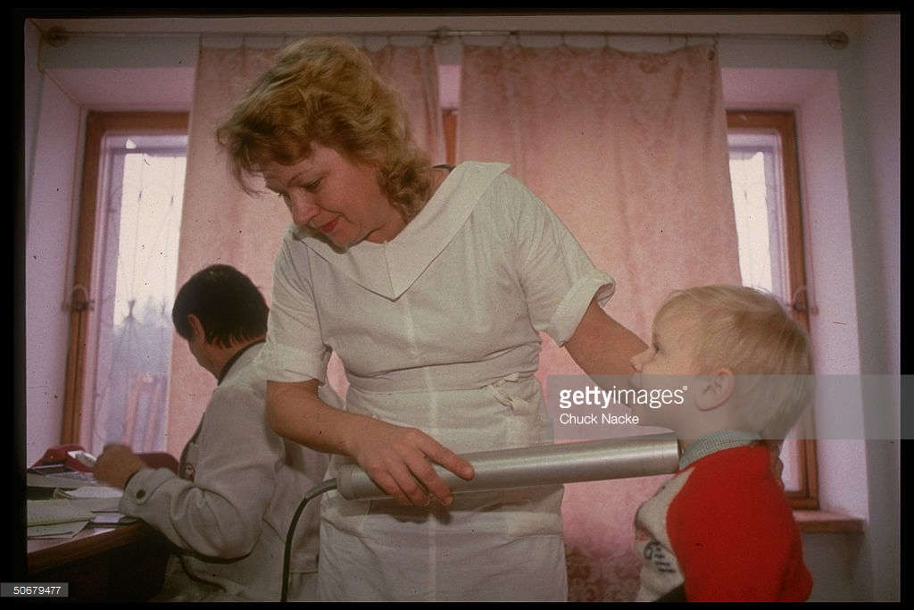 A child undergoing a thyroid test at a children's hospital north of Minsk, where children near the Chernobyl Nuclear Power Plant suffered from leukemia and other illnesses believed to be caused by exposure to radiation from the 1986 accident