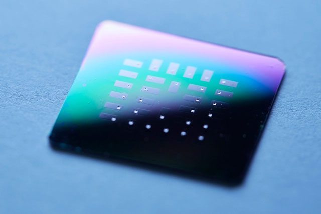 Silicon chip with 30 glucose energy cells - small compartments within the chip.