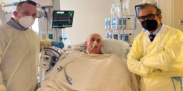 Patient David Bennett was able to stand and talk right after the surgery.