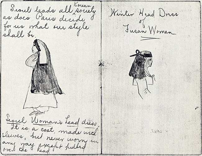 Missionary Effie Sidebotham illustrated Korean fashion at the time.