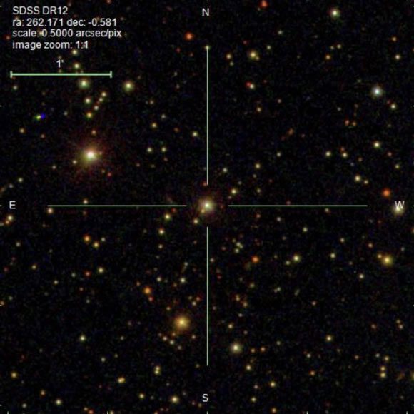 The bright point at the center of the image is the pair Gaia DR3 4373465352415301632