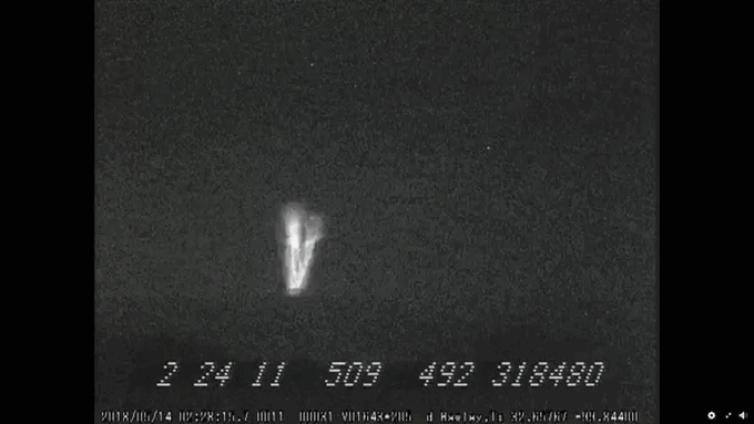 A frame from a short clip capturing the movement of the "Gigantic Jet" lightning.