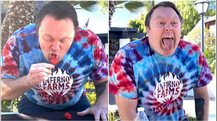 Image of Mr. Gregory Foster breaking the record by eating peppers.