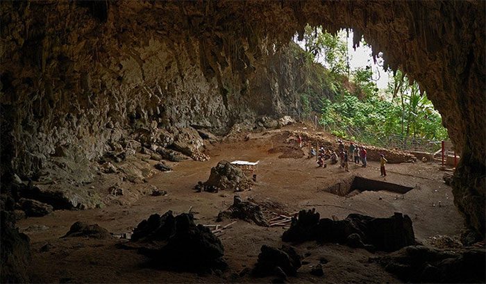 Excavation site of Hominids fossils in a cave on Flores Island, Indonesia