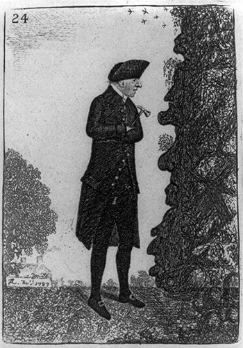 Illustration of Hutton conducting field research by artist John Kay.