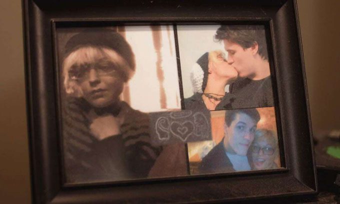 Photos of Joshua Barbeau and Jessica Pereira in a frame at Barbeau's home.