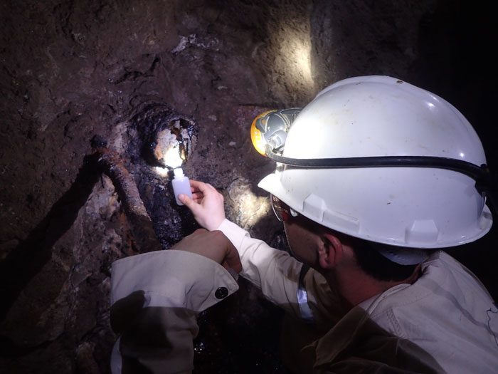 Dr. Warr surveying groundwater at Moab Khotsong mine (South Africa)