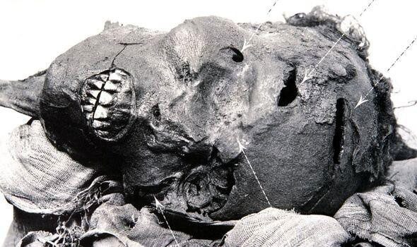 The distorted, twisted face of the ancient Egyptian pharaoh.