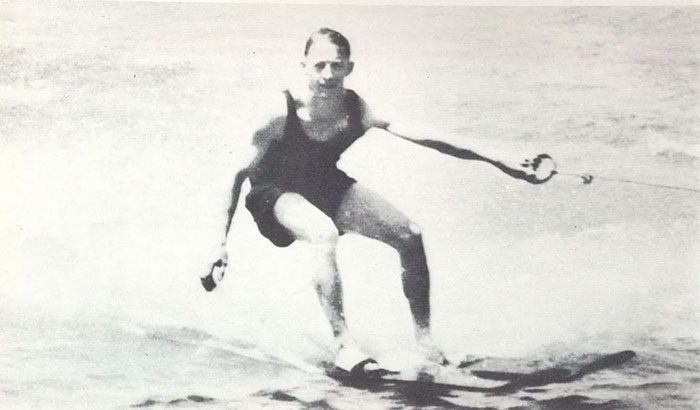 Ralph Samuelson on water skis.