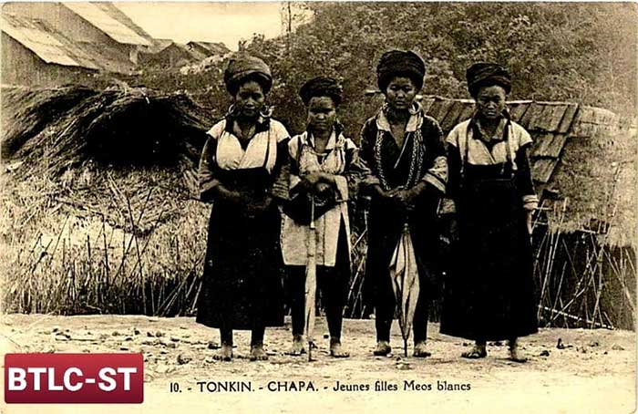 Hmong women in Sapa on a vintage postcard from France